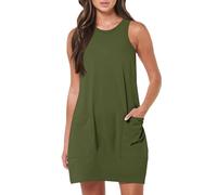Jingmcdy Sale Sommerkleid Damen Kleid Sommer Einfarbig Freizeit lockere Kleider mit Taschen Lässig Bequeme Basic Ärmellos Kleid Tank Top Kleid Damen Rundhals Vintage Dress Angebote Bestellung