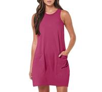 Jingmcdy Sale Sommerkleid Damen Kleid Sommer Einfarbig Freizeit lockere Kleider mit Taschen Lässig Bequeme Basic Ärmellos Kleid Tank Top Kleid Damen Rundhals Vintage Dress Angebote Bestellung
