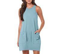 Jingmcdy Sale Sommerkleid Damen Kleid Sommer Einfarbig Freizeit lockere Kleider mit Taschen Lässig Bequeme Basic Ärmellos Kleid Tank Top Kleid Damen Rundhals Vintage Dress Angebote Bestellung