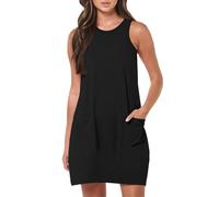 Jingmcdy Sale Sommerkleid Damen Kleid Sommer Einfarbig Freizeit lockere Kleider mit Taschen Lässig Bequeme Basic Ärmellos Kleid Tank Top Kleid Damen Rundhals Vintage Dress Angebote Bestellung