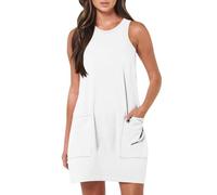 Jingmcdy Sale Sommerkleid Damen Kleid Sommer Einfarbig Freizeit lockere Kleider mit Taschen Lässig Bequeme Basic Ärmellos Kleid Tank Top Kleid Damen Rundhals Vintage Dress Angebote Bestellung