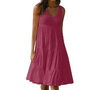 Jingmcdy ZTFYKLIN Sale Kleid Damen 2024 Sommer Ärmellos Kleider Freizeit Lose Dress Strandkleid Lässig Bequeme Basic Dress Damen U-Neck Tank Top Kleid Sommerkleid Casual Sale Angebote Bestellung