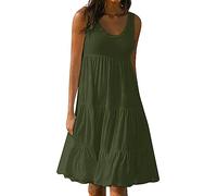 Jingmcdy ZTFYKLIN Sale Kleid Damen 2024 Sommer Ärmellos Kleider Freizeit Lose Dress Strandkleid Lässig Bequeme Basic Dress Damen U-Neck Tank Top Kleid Sommerkleid Casual Sale Angebote Bestellung