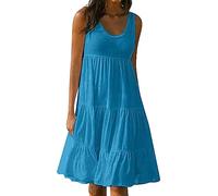 Jingmcdy ZTFYKLIN Sale Kleid Damen 2024 Sommer Ärmellos Kleider Freizeit Lose Dress Strandkleid Lässig Bequeme Basic Dress Damen U-Neck Tank Top Kleid Sommerkleid Casual Sale Angebote Bestellung