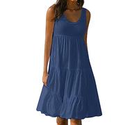 Jingmcdy ZTFYKLIN Sale Kleid Damen 2024 Sommer Ärmellos Kleider Freizeit Lose Dress Strandkleid Lässig Bequeme Basic Dress Damen U-Neck Tank Top Kleid Sommerkleid Casual Sale Angebote Bestellung