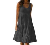 Jingmcdy ZTFYKLIN Sale Kleid Damen 2024 Sommer Ärmellos Kleider Freizeit Lose Dress Strandkleid Lässig Bequeme Basic Dress Damen U-Neck Tank Top Kleid Sommerkleid Casual Sale Angebote Bestellung