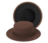 jingsha Classic Fedora Hat Two Tone Flat Top Hat with Band Wide Brim Pork Pie Hat Adjustable Patchwork Colors Panama Hat