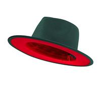 jingsha Fedora-Hüte für Damen und Herren, breite Krempe, Fedora, Filz, Panamahut, Herrenkleid, Hüte mit Gürtelschnalle, Dunkelgrün-Rot (innen), large