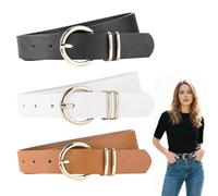 JININOSEU 3 Stück Gürtel Damen, 110cm Taillengürtel Damen mit Goldschnalle | Ledergürtel braun, schwarz, weiß, 3 cm breit damengürtel leder für jeans