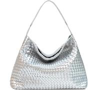 JINMANXUE Boston-Tasche für Damen, gewebte Hobo-Tragetasche, Handtasche und Geldbörsen, weibliche Umhängetasche, modische Umhängetasche, Silberfarben