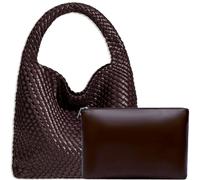 JINMANXUE Damen-Handtasche aus veganem Leder, handgewebt, modische Schultertasche, Top-Griff, All-Match-Unterarmtasche mit Geldbörse, Kaffee