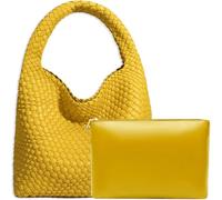 JINMANXUE Damen-Handtasche aus veganem Leder, handgewebt, modische Schultertasche, Top-Griff, Unterarmtasche mit Geldbörse, gelb, Large