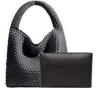 JINMANXUE Damen-Handtasche aus veganem Leder, handgewebt, modische Schultertasche, Top-Griff, Unterarmtasche mit Geldbörse, GRAU, Large