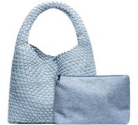 JINMANXUE Damen-Handtasche aus veganem Leder, handgewebt, modische Schultertasche, Top-Griff, Unterarmtasche mit Geldbörse, Hellblau, Jeans