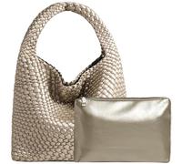 JINMANXUE Damen-Handtasche aus veganem Leder, handgewebt, modische Schultertasche, Top-Griff, Unterarmtasche mit Geldbörse, Gold