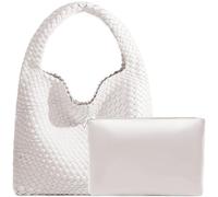 JINMANXUE Damen-Handtasche aus veganem Leder, handgewebt, modische Schultertasche, Top-Griff, Unterarmtasche mit Geldbörse, Cremefarben/Weiß, Large