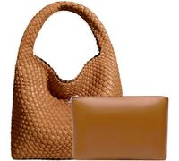 JINMANXUE Damen-Handtasche aus veganem Leder, handgewebt, modische Schultertasche, Top-Griff, Unterarmtasche mit Geldbörse, Caramel