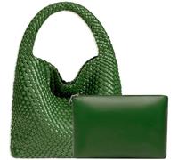 JINMANXUE Damen-Handtasche aus veganem Leder, handgewebt, modische Schultertasche, Top-Griff, Unterarmtasche mit Geldbörse, Palmengrün