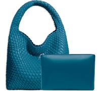 JINMANXUE Damen-Handtasche aus veganem Leder, handgewebt, modische Schultertasche, Top-Griff, Unterarmtasche mit Geldbörse, Seeblau