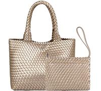 JINMANXUE Damen-Tasche in modischem Webdesign Shopping-Tasche, Reisetasche, Handtasche, Tragetasche, große Schultertaschen, Golden1, 16.1" W x 7.1" D x 11" H