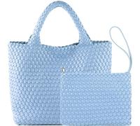 JINMANXUE Damen-Tasche in modischem Webdesign Shopping-Tasche, Reisetasche, Handtasche, Tragetasche, große Schultertaschen, Himmelblau, Large