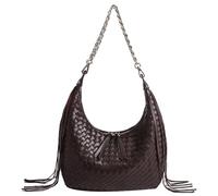JINMANXUE Fransen-Hobo-Tasche für Damen, Retro, handgefertigt, gewebte Tragetasche, Reisetasche, Handtasche, modische Arbeitstagstasche, Violett (Grape Purple), 7.1'L x 4.1'W x 7.9'H