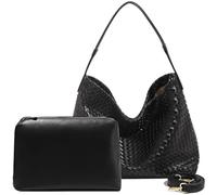 JINMANXUE Frauen Boston Tasche Gewebte Vegane Leder Handtaschen Weibliche Satchel Messenger Bag Mode Schulter Crossbody Tasche Casual Hobo, Schwarz