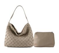 JINMANXUE Frauen Boston Tasche Gewebte Vegane Leder Handtaschen Weibliche Satchel Messenger Bag Mode Schulter Crossbody Tasche Casual Hobo, B-khaki