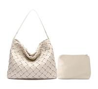 JINMANXUE Frauen Boston Tasche Gewebte Vegane Leder Handtaschen Weibliche Satchel Messenger Bag Mode Schulter Crossbody Tasche Casual Hobo, B-Reis Weiß