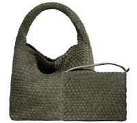 JINMANXUE Gewebte Geldbörse für Damen, Neopren-Schultertasche mit Tragegriff oben, Hobo-Tragetasche, Reise-Handtasche, Handgelenktasche für Arbeit, Einkaufen, Wildleder Olivgrün