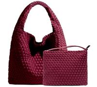JINMANXUE Gewebte Geldbörse für Damen, Neopren-Schultertasche mit Tragegriff oben, Hobo-Tragetasche, Reise-Handtasche, Handgelenktasche für Arbeit, Einkaufen, Ankela Red