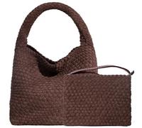JINMANXUE Gewebte Geldbörse für Damen, Neopren-Schultertasche mit Tragegriff oben, Hobo-Tragetasche, Reise-Handtasche, Handgelenktasche für Arbeit, Einkaufen, Veloursleder, Kaffeebraun
