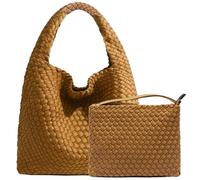 JINMANXUE Gewebte Geldbörse für Damen, Neopren-Schultertasche mit Tragegriff oben, Hobo-Tragetasche, Reise-Handtasche, Handgelenktasche für Arbeit, Einkaufen, Braun, Medium