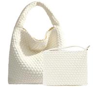 JINMANXUE Gewebte Handtasche für Damen, Neopren-Schultertasche mit Tragegriff, Hobo-Tote, Reisehandtasche, Handgelenktasche für Arbeit und Einkauf (Cremeweiß)