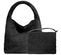 JINMANXUE Gewebte Handtasche für Damen, Neopren-Tragetasche mit Griff oben, Hobo-Tote, Reisehandtasche, Handgelenktasche für Arbeit und Einkaufen, Schwarzes Wildleder, 14.17 inches x 4.72 inches x