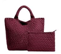 JINMANXUE Gewebte Hobo-Tasche für Damen, Neopren, große Kapazität, Handtasche, Patchwork, handgefertigt, lässige Schultertaschen, Ankela Red, 11.02 x 6.29 x 11.41 inches