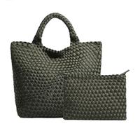 JINMANXUE Gewebte Hobo-Tasche für Damen, Neopren, große Kapazität, Handtasche, Patchwork, handgefertigt, lässige Schultertaschen, Grün , Large