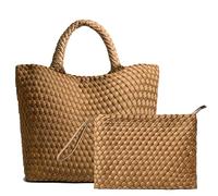 JINMANXUE Gewebte Hobo-Tasche für Damen, Neopren, große Kapazität, Handtasche, Patchwork, handgefertigt, lässige Schultertaschen, Gelbbraun, Medium