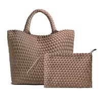 JINMANXUE Gewebte Hobo-Tasche für Damen Neopren-Tragetasche große Kapazität Handtasche Patchwork handgefertigt lässige Schultertaschen, Khaki, 11.02 x 6.29 x 11.41 inches