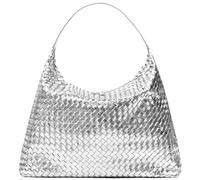 JINMANXUE Gewebte Tragetasche für Damen, gewebte Taschen mit kleiner Geldbörse, großer geflochtener Griff oben, Hobo-Umhängetasche (helles Silber), Silberfarben
