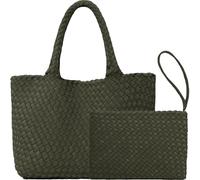 JINMANXUE Gewebte Tragetasche für Damen, Neopren-gewebte Taschen mit kleiner, handgefertigter Geldbörse, großer geflochtener Tragegriff oben (Armeegrün), Grün (Army Green), Large