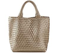 JINMANXUE Mode Gewebte Tasche Shopper Tasche Reise Handtaschen und Geldbörsen Frauen Tote Bag Große Kapazität Schulter Taschen, Gold, 16.1" W x 7.1" D x 11" H