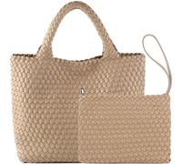JINMANXUE Mode Gewebte Tasche Shopper Tasche Reise Handtaschen und Geldbörsen Frauen Tote Bag Große Kapazität Schulter Taschen, aprikose, 16.1" W x 7.1" D x 11" H