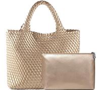 JINMANXUE Mode Gewebte Tasche Shopper Tasche Reise Handtaschen und Geldbörsen Frauen Tote Bag Große Kapazität Schulter Taschen, Gold, 16.1" W x 7.1" D x 11" H