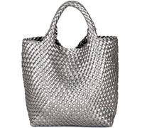 JINMANXUE Mode Gewebte Tasche Shopper Tasche Reise Handtaschen und Geldbörsen Frauen Tote Bag Große Kapazität Schulter Taschen, Gun Silver, Large