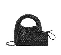 JINMANXUE Mode Handtasche Für Frauen Gewebte Einkaufstasche Eimer Composite Tasche Stricken Kette Tasche Weibliche Crossbody Umhängetasche Shopper Geldbörsen, Schwarz