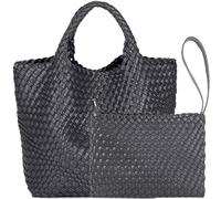 JINMANXUE Modische gewebte Einkaufstasche, Reisehandtaschen und Geldbörsen, Damen, große Kapazität, Schultertaschen, Zementgrau