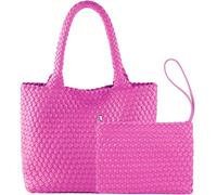 JINMANXUE Modische gewebte Einkaufstasche, Reisehandtaschen und Geldbörsen, Damen, große Kapazität, Schultertaschen, Pfirsichrosa (Peach Pink), 15.74" x 6.69" x 11.41"