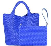 JINMANXUE Modische gewebte Einkaufstasche, Reisehandtaschen und Geldbörsen, Damen, große Kapazität, Schultertaschen, Wave Blue