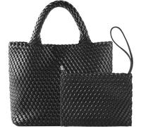 JINMANXUE Modische gewebte Einkaufstasche, Reisehandtaschen und Geldbörsen, Damen, große Kapazität, Schultertaschen, Perle/Schwarz, 15.74" x 6.69" x 11.41"